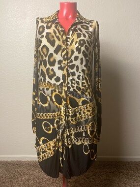 Leopard & Chain Print Dress — Black, Gold, Cream
